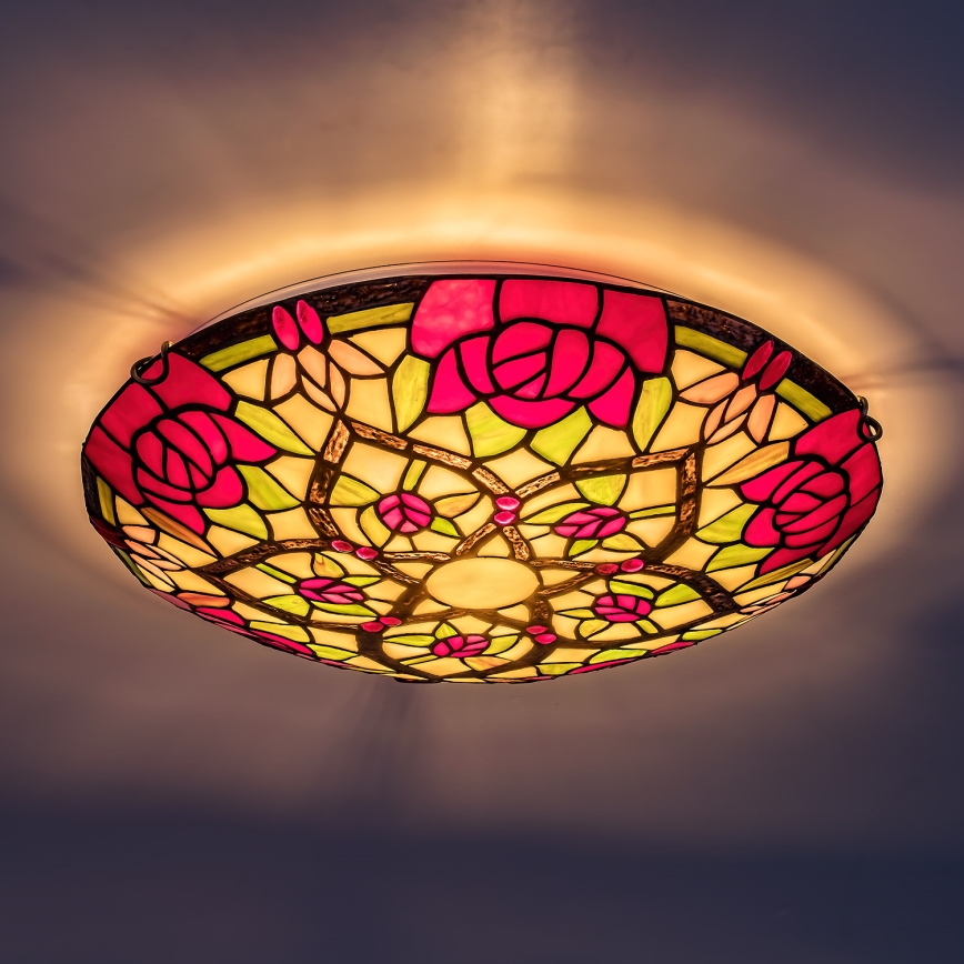 Brilagi - Lámpara de techo estilo Tiffany con vitral GARLAN 2xE27/60W/230V