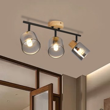 Brilagi - Lámpara de techo HYGGE 3xE14/15W/230V madera de hevea/ahumado