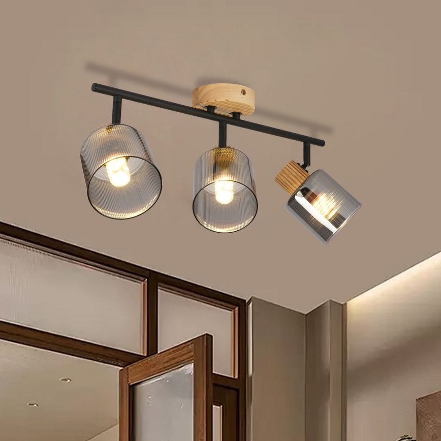 Brilagi - Lámpara de techo HYGGE 3xE14/15W/230V madera de hevea/ahumado