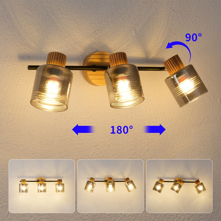 Brilagi - Lámpara de techo HYGGE 3xE14/15W/230V madera de hevea/ahumado