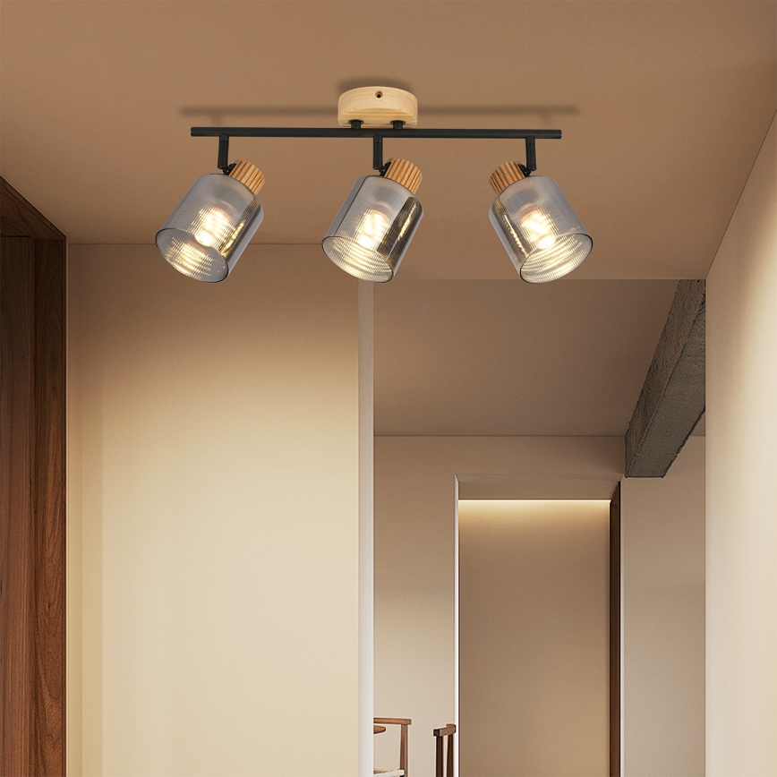 Brilagi - Lámpara de techo HYGGE 3xE14/15W/230V madera de hevea/ahumado