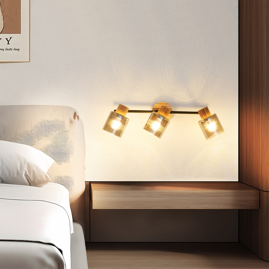 Brilagi - Lámpara de techo HYGGE 3xE14/15W/230V madera de hevea/ahumado