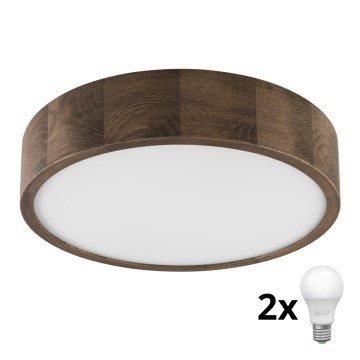 Brilagi - Lámpara de techo LED CARVALHO 2xE27/60W/230V roble nogal Ø 37 cm