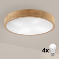 Brilagi - Lámpara de techo LED CARVALHO 4xE27/60W/230V en color roble, diámetro 57,5 cm