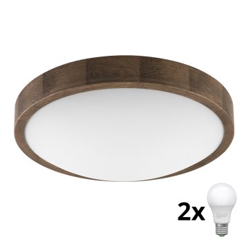 Brilagi - Lámpara de techo LED CARVALHO SLIM 2xE27/60W/230V roble nogal diámetro 37 cm