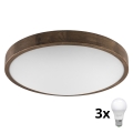 Brilagi - Lámpara de techo LED CARVALHO SLIM 3xE27/60W/230V roble nogal diámetro 47 cm
