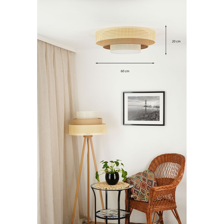 Brilagi - Luminaria de techo LED CEDAR LUNETA LED/26W/230V Ø 60 cm ratán/marrón/crema