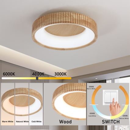 Brilagi - Luminaria de techo LED FALCON WOOD MODERN LED/30W/230V 3000/4000/6000K Ø 45 cm madera
