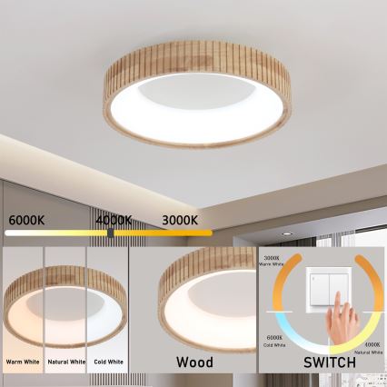 Brilagi - Luminaria de techo LED FALCON WOOD MODERN LED/30W/230V 3000/4000/6000K Ø 45 cm, madera