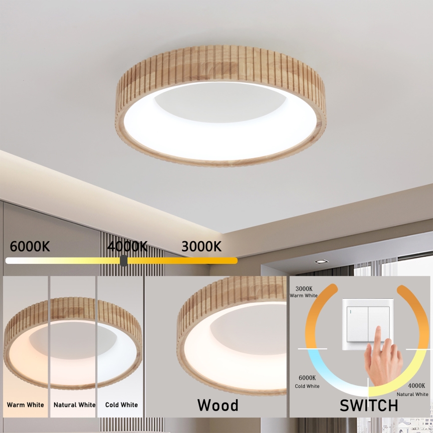 Brilagi - Luminaria de techo LED FALCON WOOD MODERN LED/30W/230V 3000/4000/6000K Ø 45 cm, madera