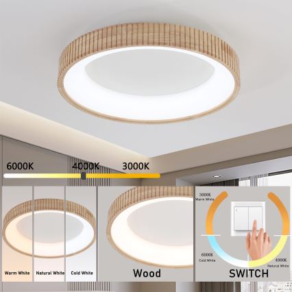 Brilagi - Luminaria LED de techo FALCON WOOD MODERN LED/40W/230V 3000/4000/6000K Ø 60 cm de madera
