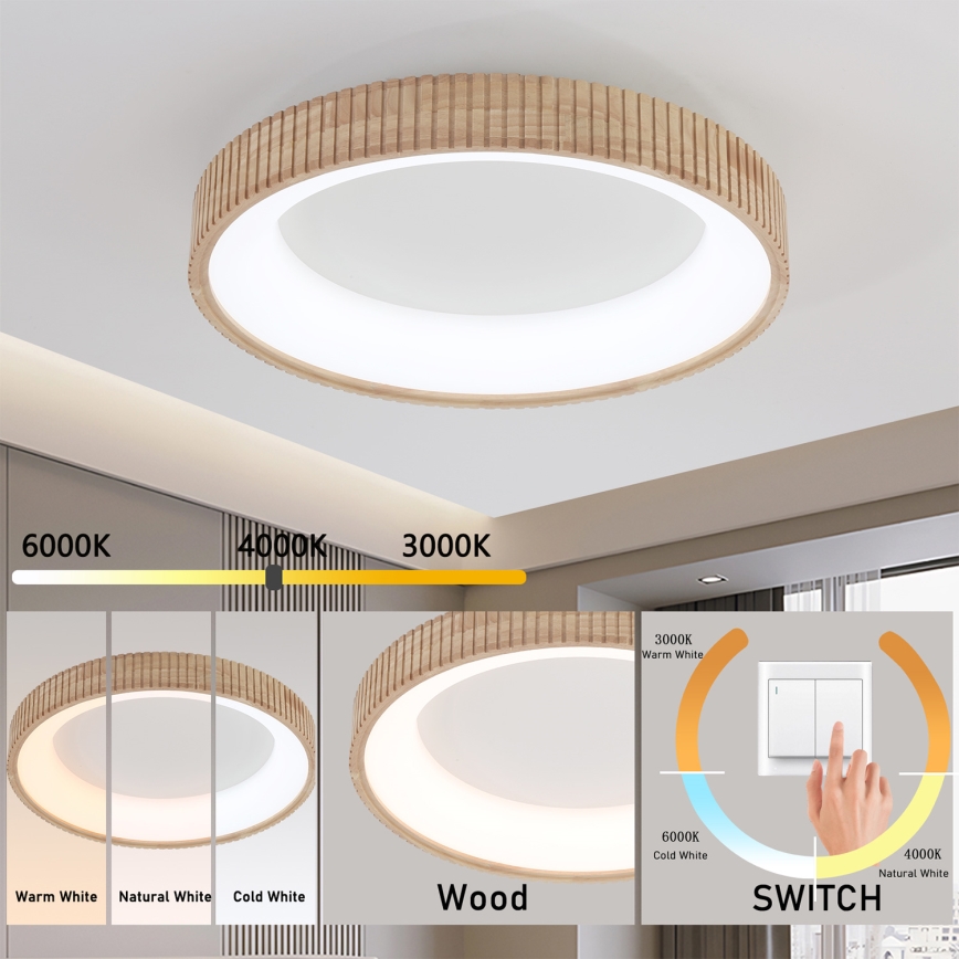 Brilagi - Luminaria LED de techo FALCON WOOD MODERN LED/40W/230V 3000/4000/6000K Ø 60 cm de madera
