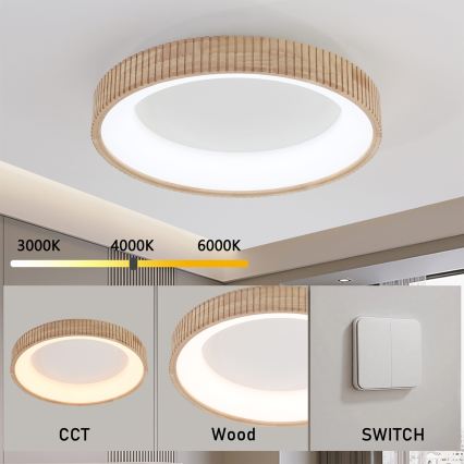 Brilagi - Luminaria LED de techo FALCON WOOD MODERN LED/40W/230V 3000/4000/6000K Ø 60 cm de madera