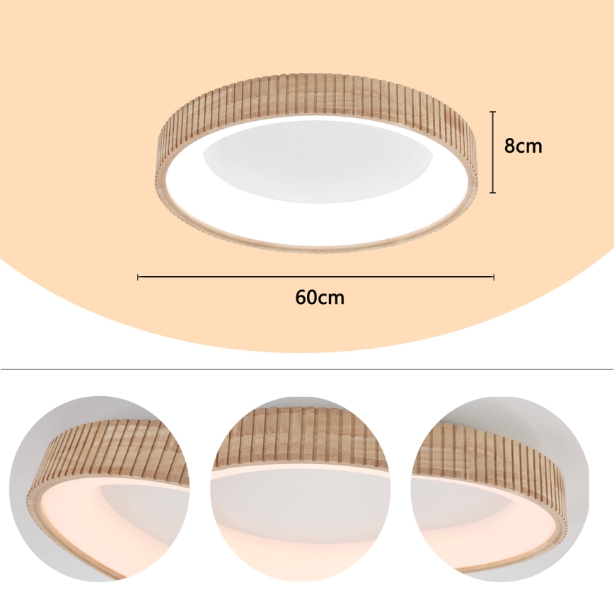 Brilagi - Luminaria LED de techo FALCON WOOD MODERN LED/40W/230V 3000/4000/6000K Ø 60 cm de madera