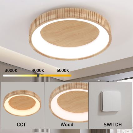 Brilagi - Lámpara de techo LED FALCON WOOD MODERN LED/40W/230V 3000/4000/6000K, diámetro 60 cm, madera