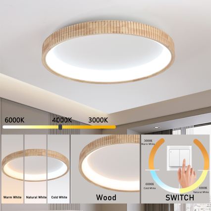 Brilagi - Lámpara de techo LED FALCON WOOD MODERN LED/60W/230V 3000/4000/6000K Ø 80 cm acabado en madera