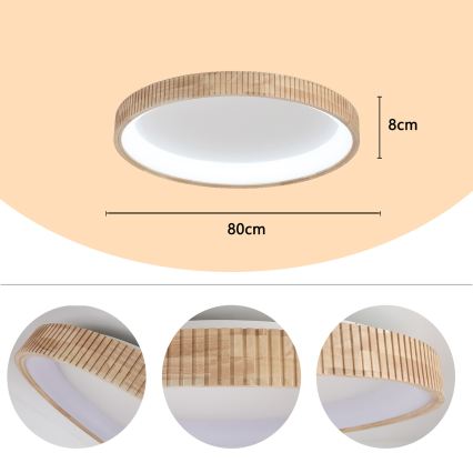 Brilagi - Lámpara de techo LED FALCON WOOD MODERN LED/60W/230V 3000/4000/6000K Ø 80 cm acabado en madera