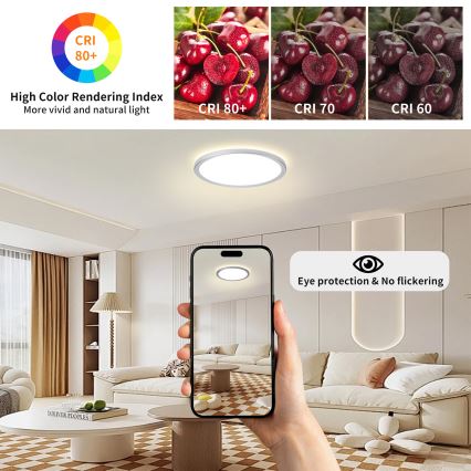 Brilagi - Lámpara de techo LED para baño ULTRA SLIM LED/18W/230V, Ø 30 cm, acabado plateado, IP54