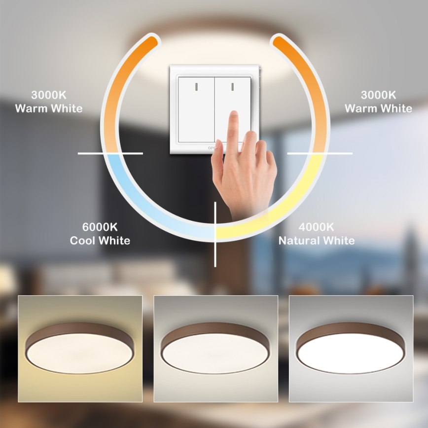 Brilagi - Luminaria de techo LED POOL 100 W / 230 V, 3000/4000/6000 K, Ø 80 cm, marrón