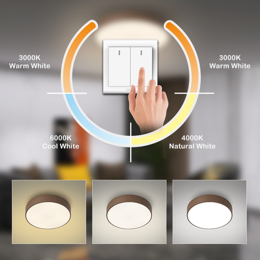 Brilagi - Lámpara de techo LED POOL, 48W, 230V, 3000/4000/6000K, Ø 40 cm, marrón
