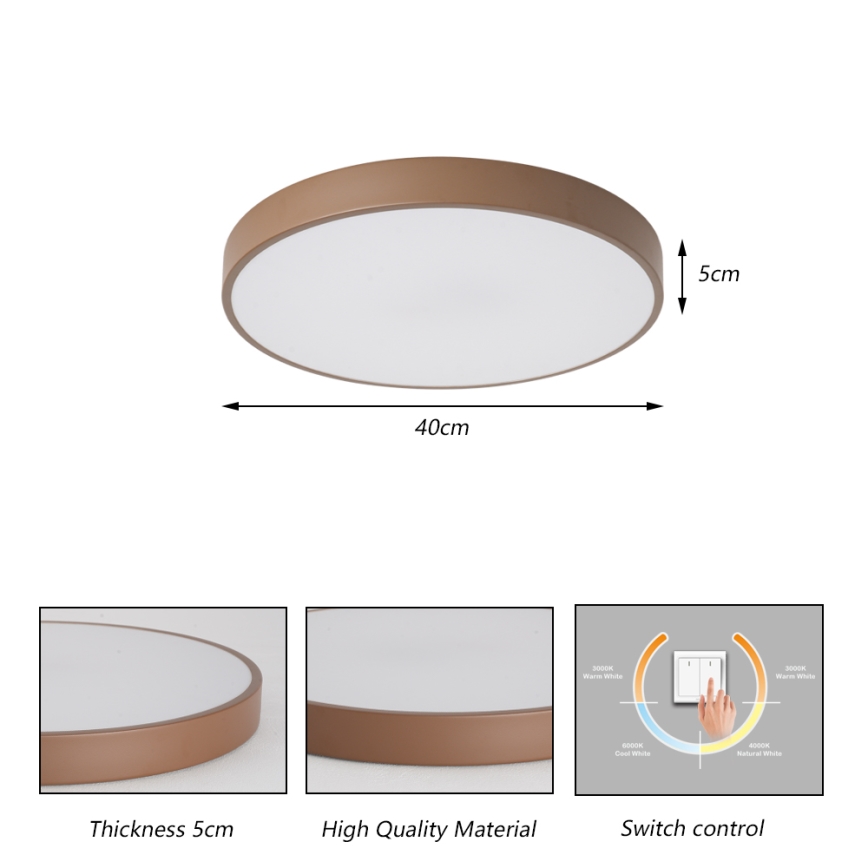 Brilagi - Lámpara de techo LED POOL, 48W, 230V, 3000/4000/6000K, Ø 40 cm, marrón