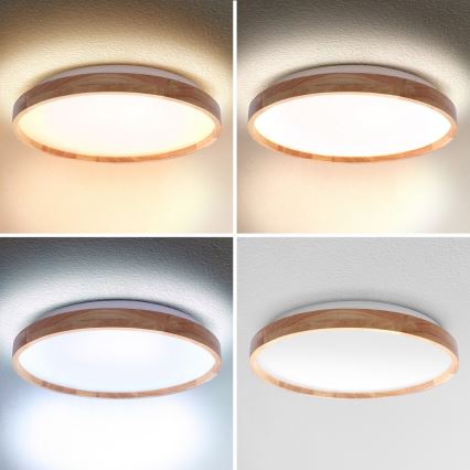 Brilagi - Lámpara de techo LED regulable ALSON LED/48W/230V 3000-6500K roble Ø 39,5 cm + mando a distancia