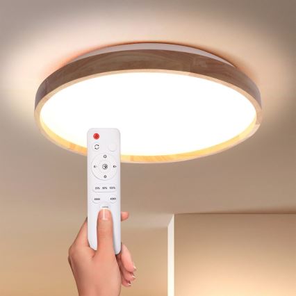 Brilagi - Lámpara de techo LED regulable ALSON LED/48W/230V 3000-6500K roble Ø 39,5 cm + mando a distancia
