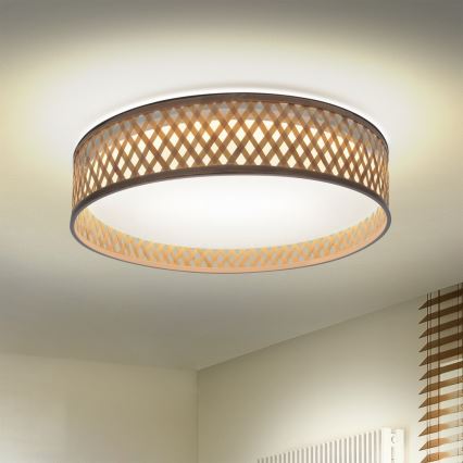 Brilagi - Lámpara de techo LED regulable CAMILA LED/48W/230V 3000-6500K bambú Ø 40 cm + mando a distancia