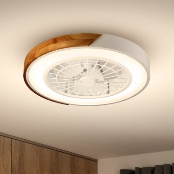 Brilagi - Lámpara de techo LED regulable con ventilador LED/30W/230V 3000-6500K blanco/roble + mando a distancia
