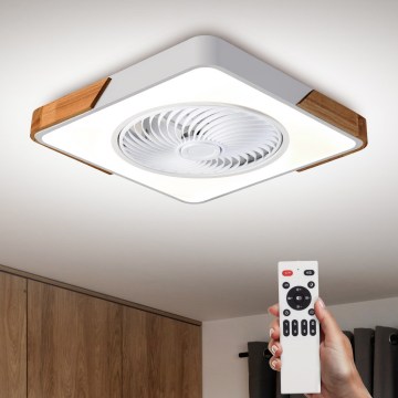 Brilagi - Lámpara de techo LED regulable con ventilador LED/30W/230V 3000–6500K blanco/roble + mando a distancia