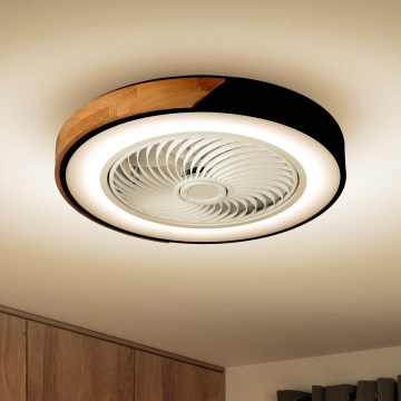 Brilagi - Lámpara de techo LED regulable con ventilador LED/30W/230V 3000-6500K negro/roble + mando a distancia
