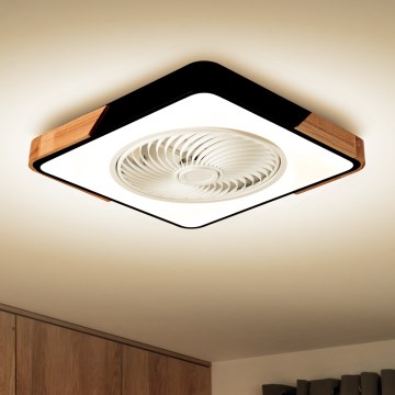 Brilagi - Lámpara de techo LED regulable con ventilador LED/30W/230V 3000-6500K negro/roble + mando a distancia