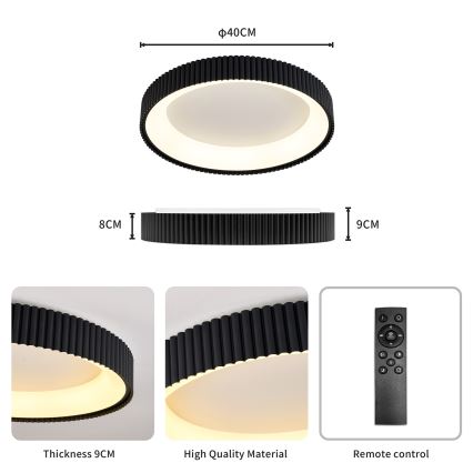 Brilagi - Luminaria de techo LED regulable FALCON MODERN LED/30W/230V 3000-6500K diámetro 40 cm negra + mando a distancia