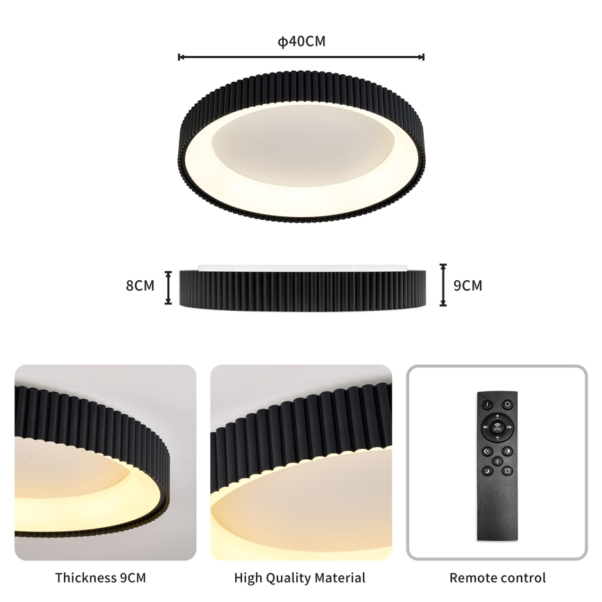 Brilagi - Luminaria de techo LED regulable FALCON MODERN LED/30W/230V 3000-6500K diámetro 40 cm negra + mando a distancia