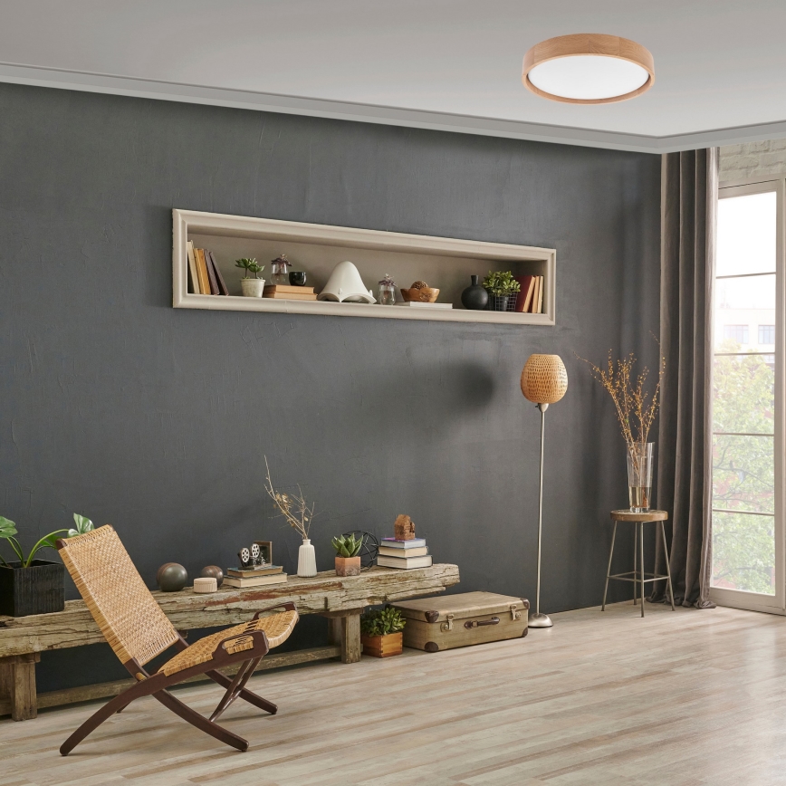 Brilagi - Luminaria de techo LED regulable MANAROLA LED/24W/230V Ø 42 cm 3000-6500K roble + mando a distancia