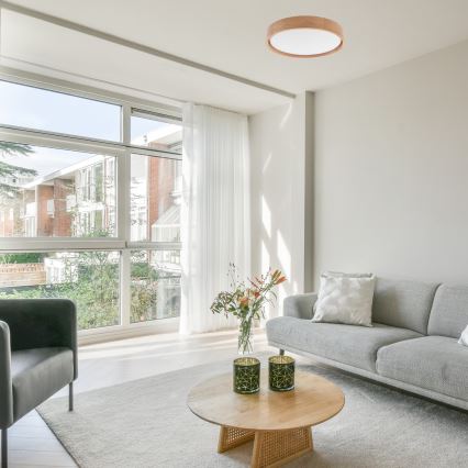 Brilagi - Luminaria de techo LED regulable MANAROLA LED/24W/230V Ø 42 cm 3000-6500K roble + mando a distancia