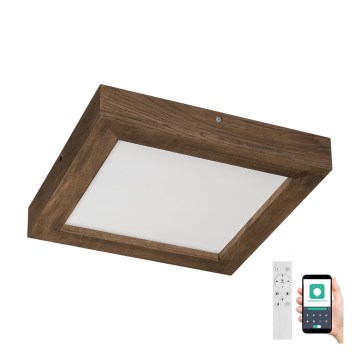 Brilagi - Lámpara de techo LED regulable para baño WOODY FRAME LED/24W/230V roble nogal 30x30 cm 3000-6000K IP44 + mando a distancia