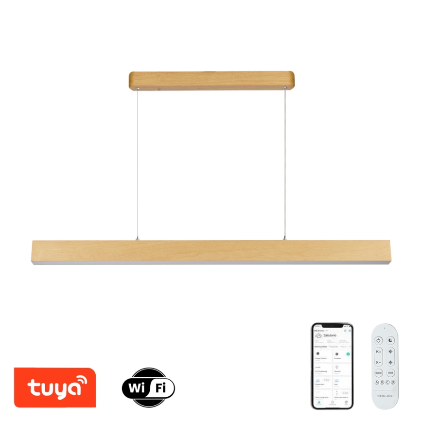Brilagi - Lámpara de techo LED regulable SLEEKLINE SMART LED/40W/230V Wi‑Fi Tuya acabado roble + mando a distancia