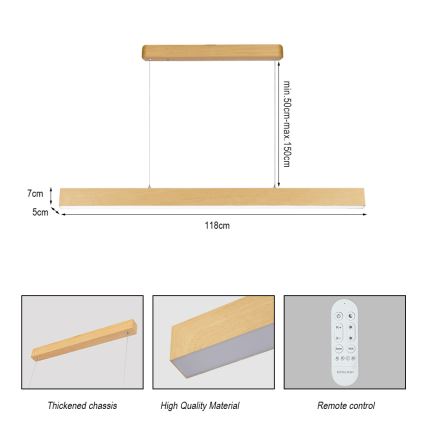 Brilagi - Lámpara de techo LED regulable SLEEKLINE SMART LED/40W/230V Wi‑Fi Tuya acabado roble + mando a distancia