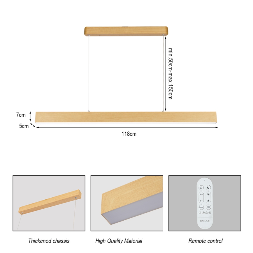 Brilagi - Lámpara de techo LED regulable SLEEKLINE SMART LED/40W/230V Wi‑Fi Tuya acabado roble + mando a distancia