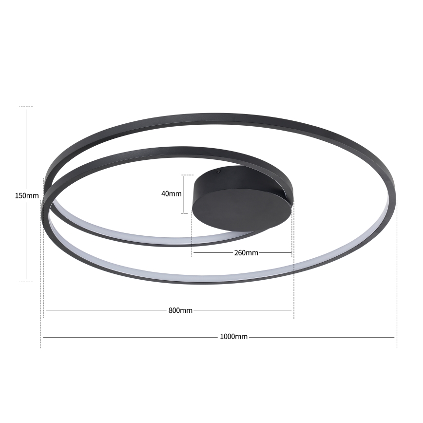 Brilagi - Luminaria de techo LED regulable TWISTER LED/105W/230V 3000-6000K Ø 100 cm negra + mando a distancia