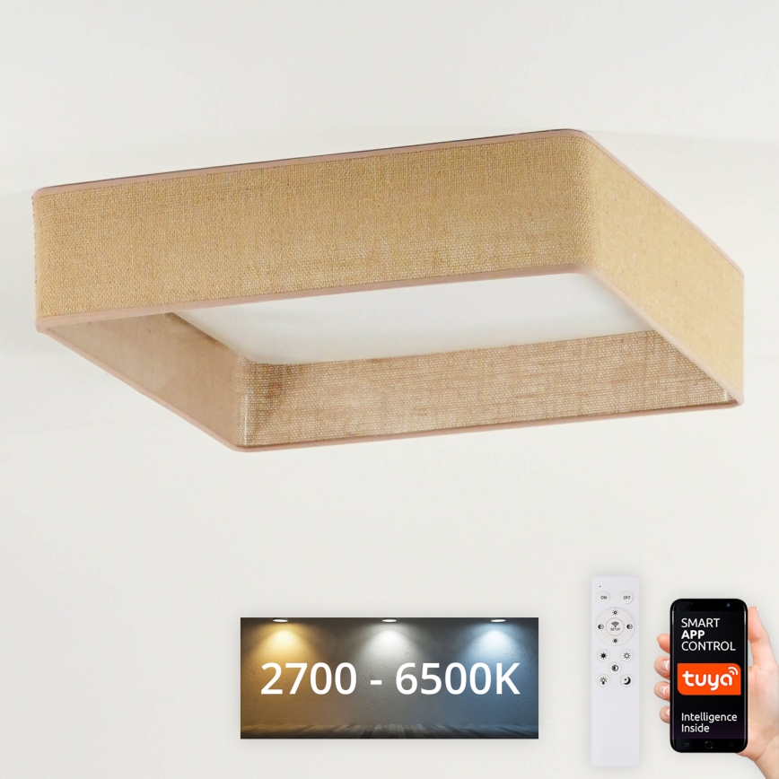 Brilagi - Lámpara de techo LED regulable VELVET SQUARE SMART LED/36W/230V 60x60 cm 2700-6500K Wi-Fi Tuya + mando a distancia marrón