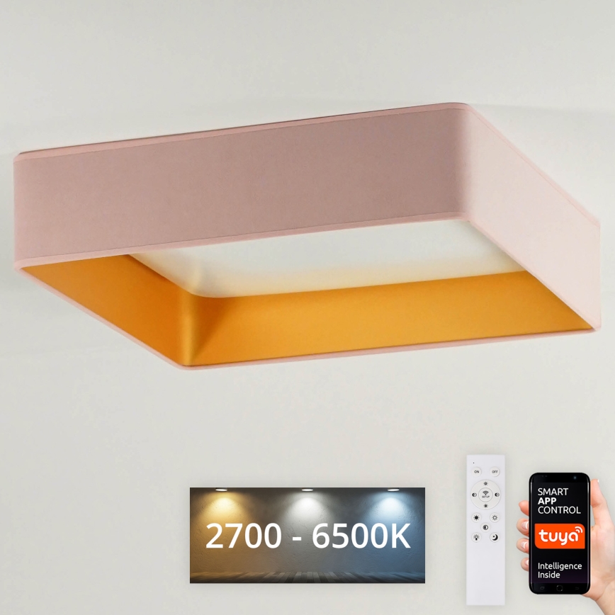 Brilagi - Lámpara de techo LED regulable VELVET SQUARE SMART LED/36W/230V 60x60 cm 2700-6500K Wi-Fi Tuya + mando a distancia rosa