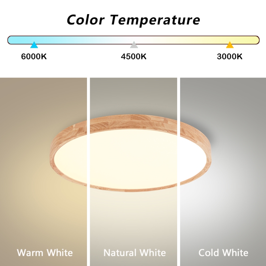 Brilagi - Luminaria de techo LED WOODROUND LED/30W/230V 3000/4000/6000K, Ø 40 cm, madera, IRC 90