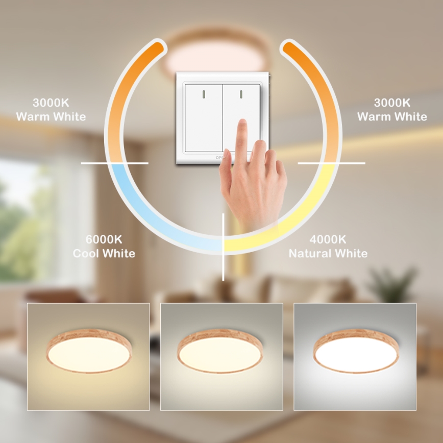 Brilagi - Luminaria de techo LED WOODROUND LED/30W/230V 3000/4000/6000K, Ø 40 cm, madera, IRC 90