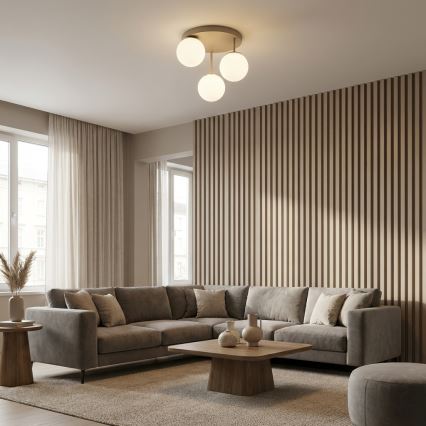 Brilagi - Lámpara de techo montada en superficie 3xE27/60W/230V beige/dorado