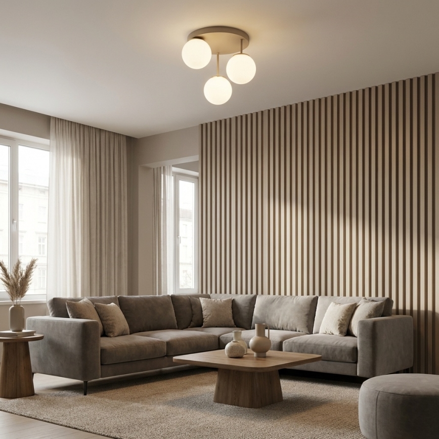 Brilagi - Lámpara de techo montada en superficie 3xE27/60W/230V beige/dorado