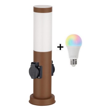 Brilagi - Lámpara exterior LED RGBW regulable con 2 enchufes 1xE27/15W/230V 2700-6500K IP44 40 cm marrón