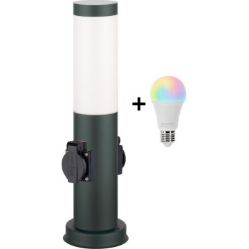 Brilagi - Lámpara exterior LED RGBW regulable con 2 tomas de corriente 1xE27/15W/230V 2700-6500K IP44 40 cm antracita