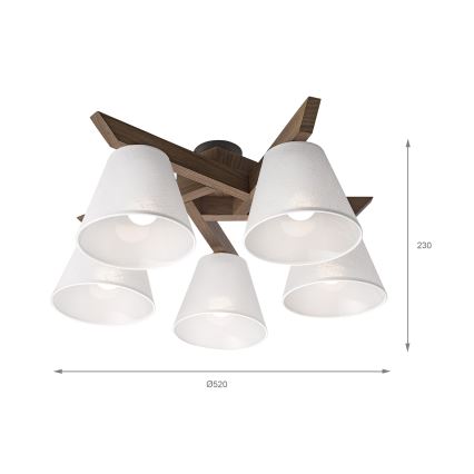 Brilagi - Lámpara de techo LED ANTHONY de superficie 5xE14/40W/230V roble nogal/blanco
